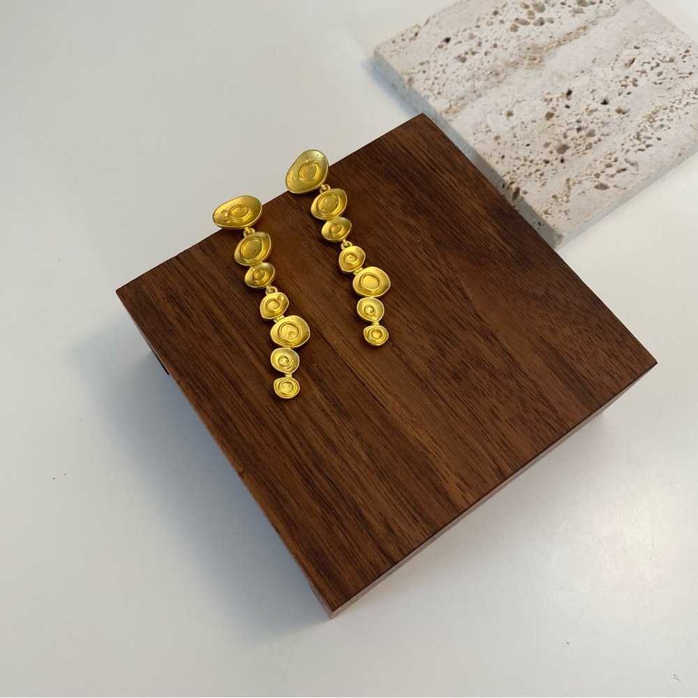 4/$15 Gold Organic Disks Dangling Earrings